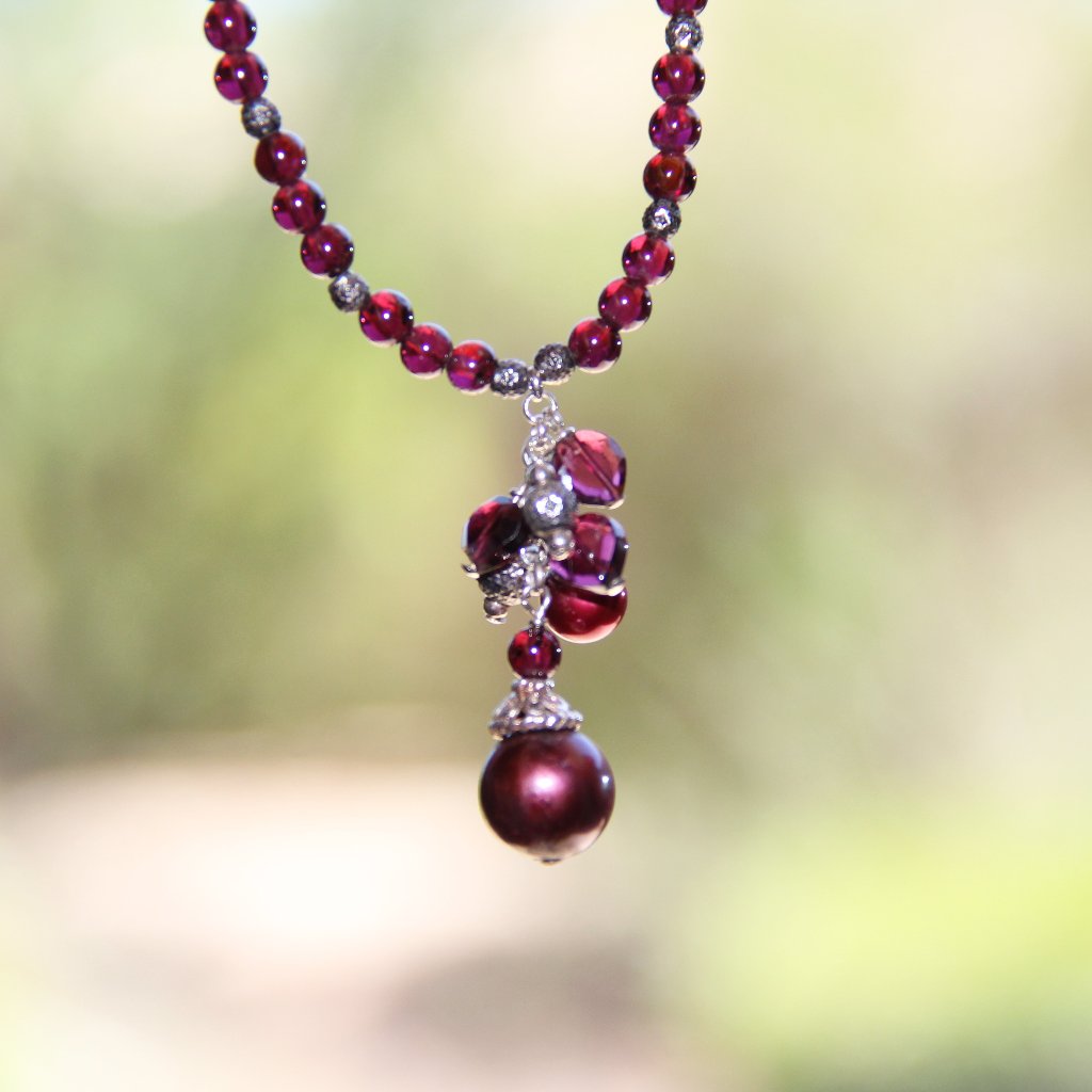 Garnet Pearl Sterling Silver Necklace 79$